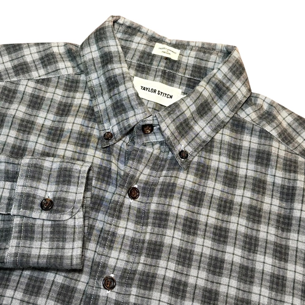 Taylor Stitch Handmade Shirt Mens 40 Grey Black Plaid Button Down Long Sleeve